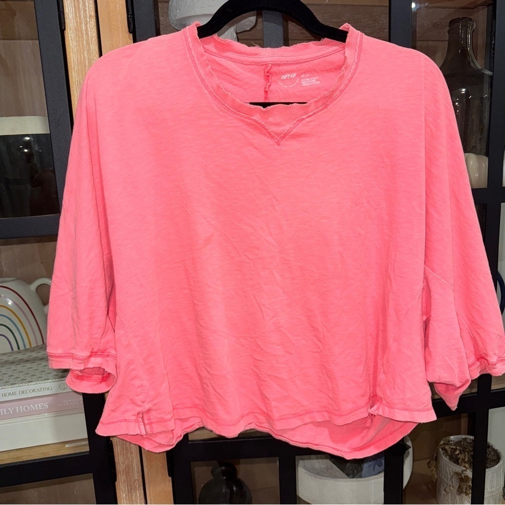 Aerie Summer House Slouchy Oversized T-Shirt cropped tee raglan tropadelic neon